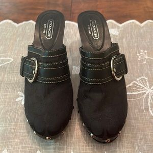 Coach Sable Signature Black Buckle Studded Clogs